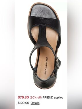 Lucky Brand Black Leather Sabeni T-Strap Buckle Block Heel City Sandals